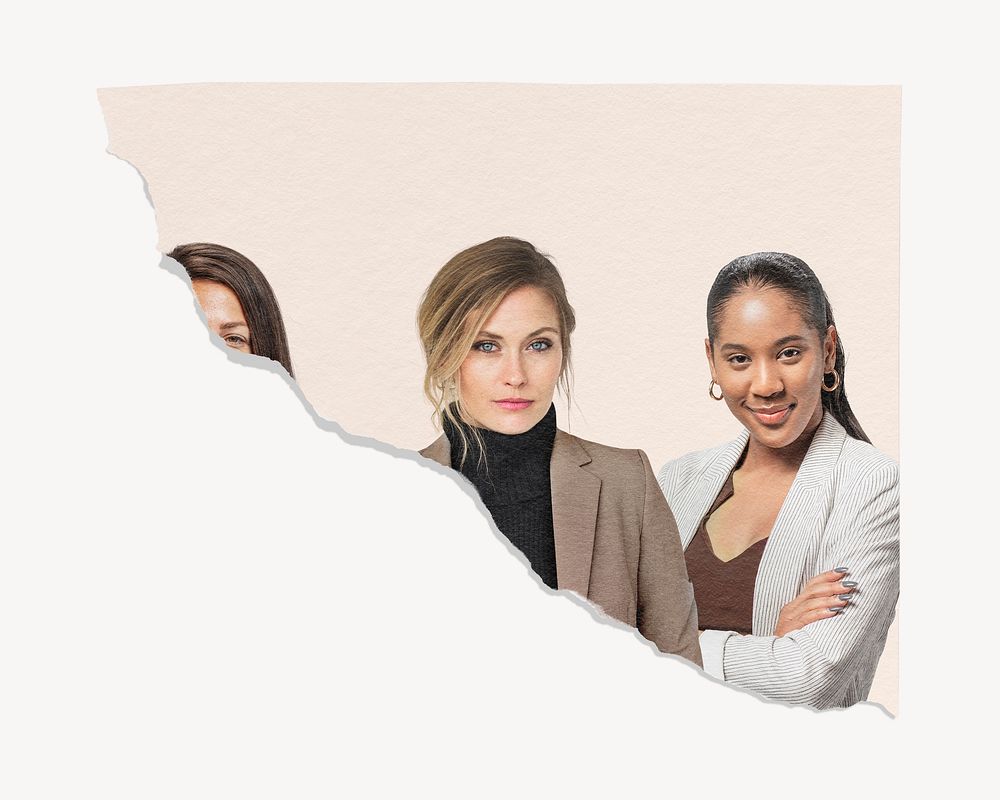 Successful businesswomen torn paper, women empowerment remixed photo