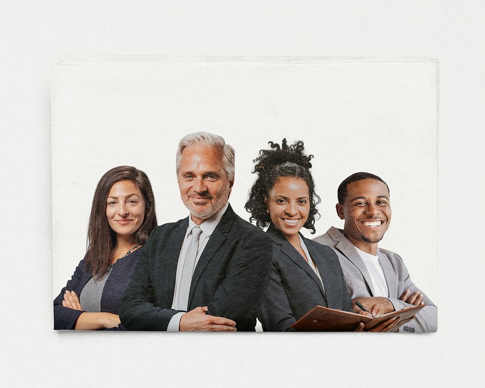 Diverse business team on newspaper cover with design space