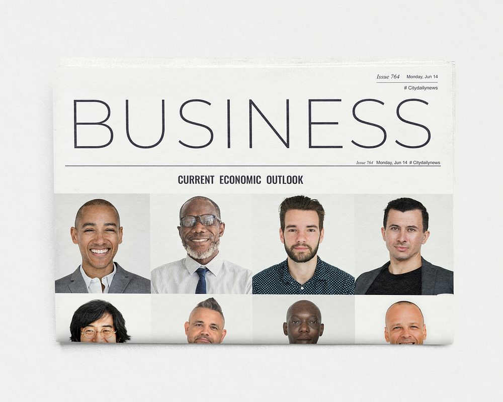 Diverse businessmen newspaper, business headline