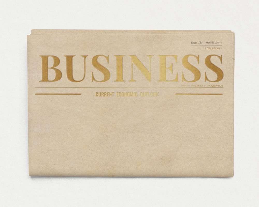 Vintage business newspaper, front page with design space