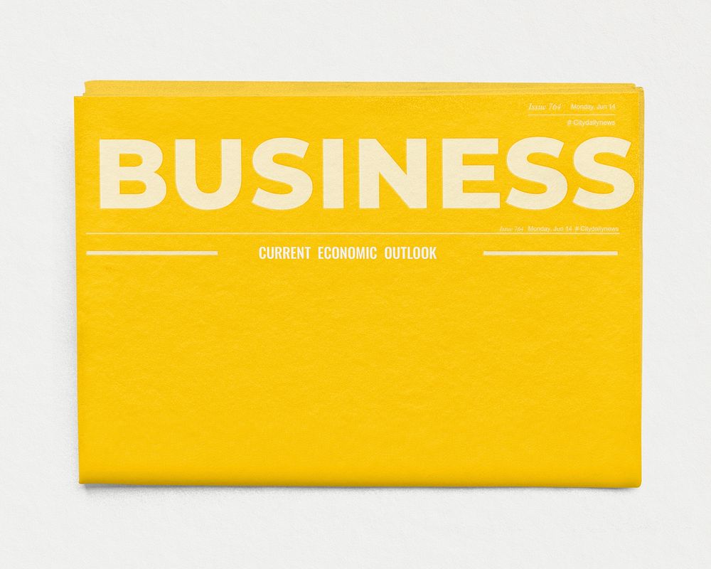 Yellow business newspaper, front page with design space