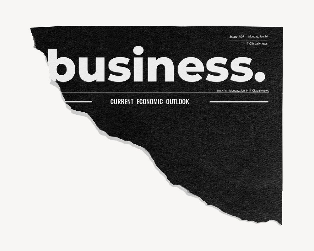 Black business ripped newspaper, modern nameplate design