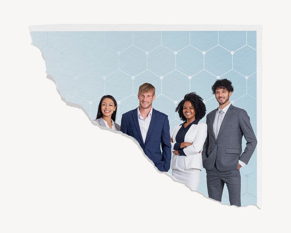 Diverse business team, ripped photo with design space