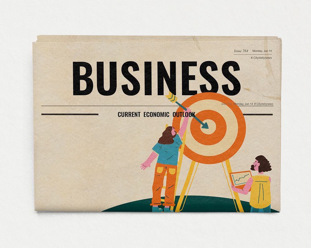 People reaching target vintage newspaper, business marketing