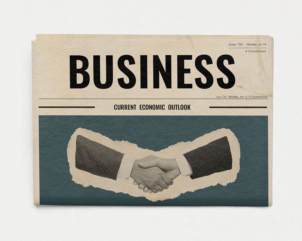 Business handshake png newspaper sticker, partnership photo, transparent background