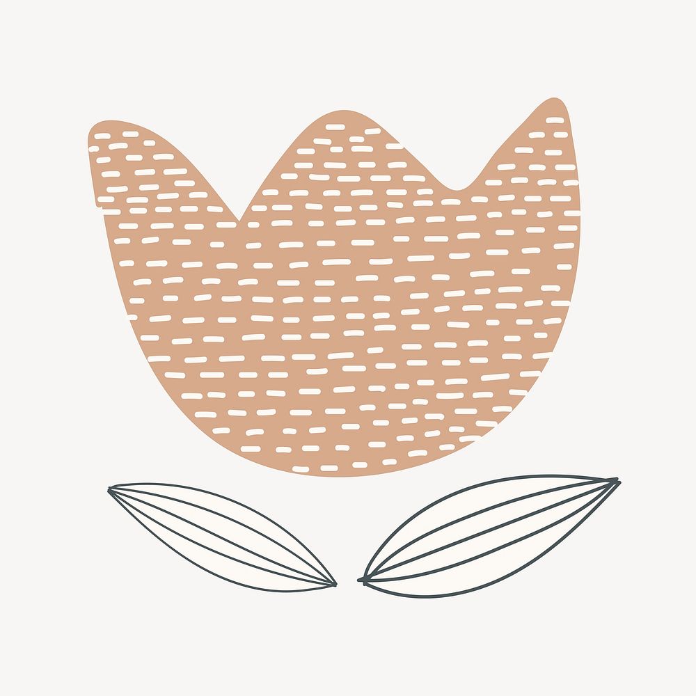 Flower patterned doodle shape, beige botanical design