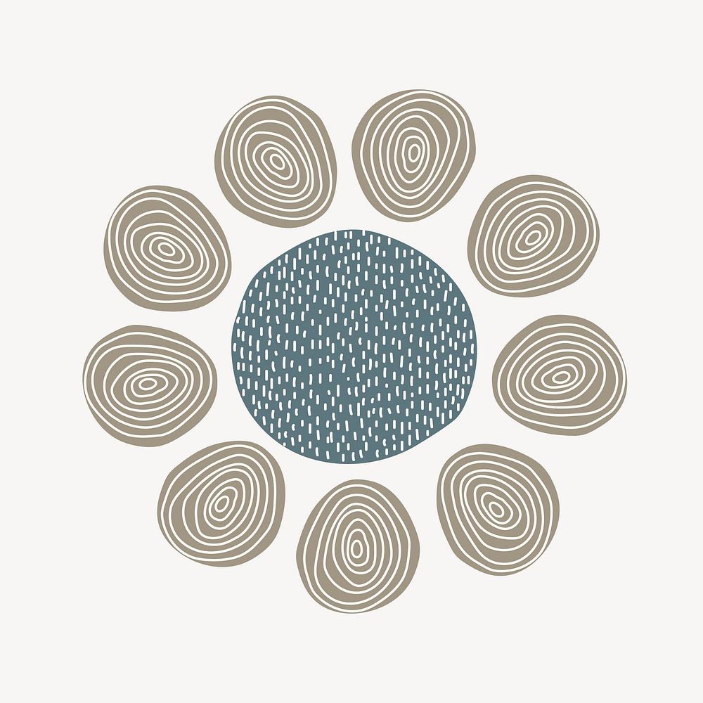 Brown flower, patterned doodle collage element