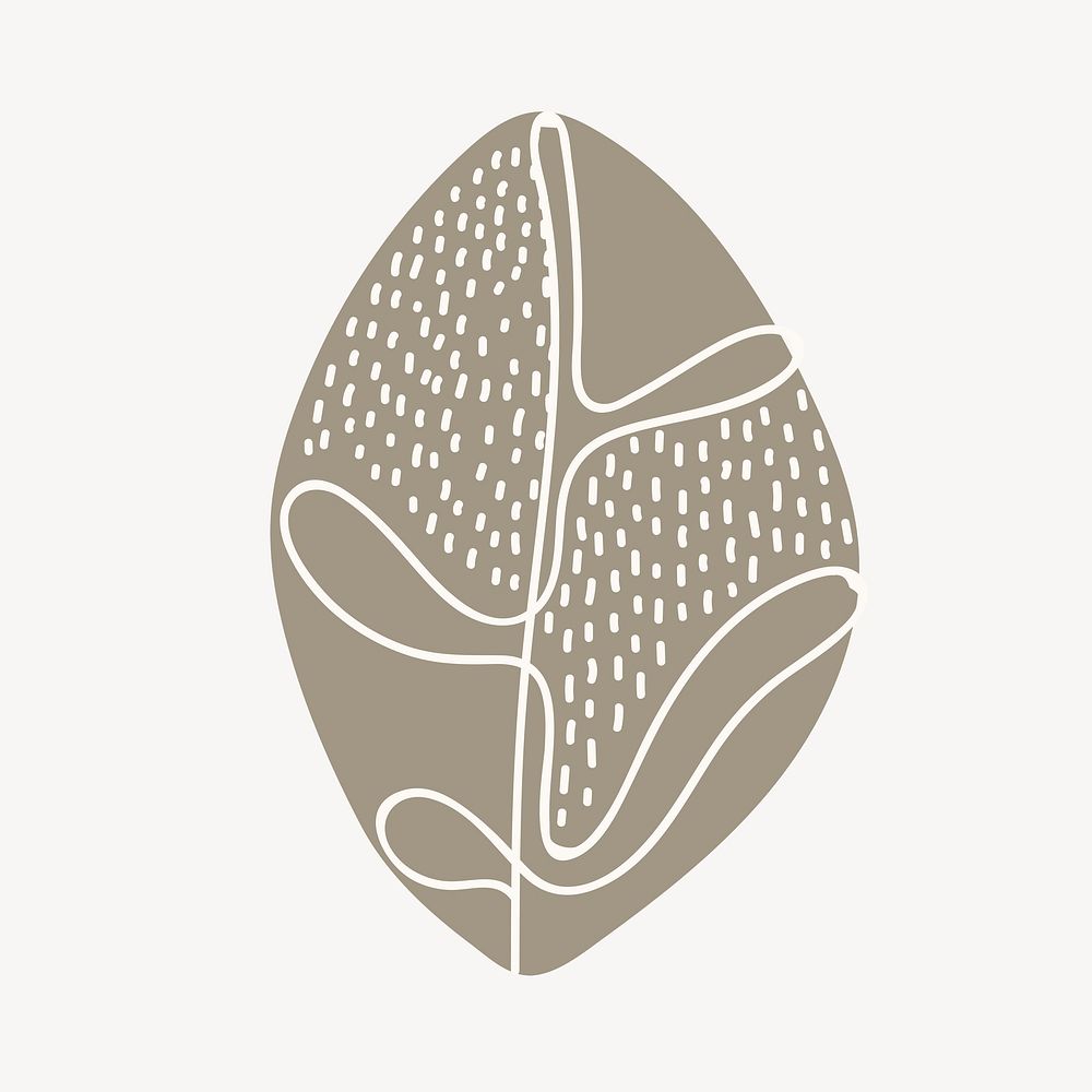 Leaf shape doodle collage element, abstract botanical design psd