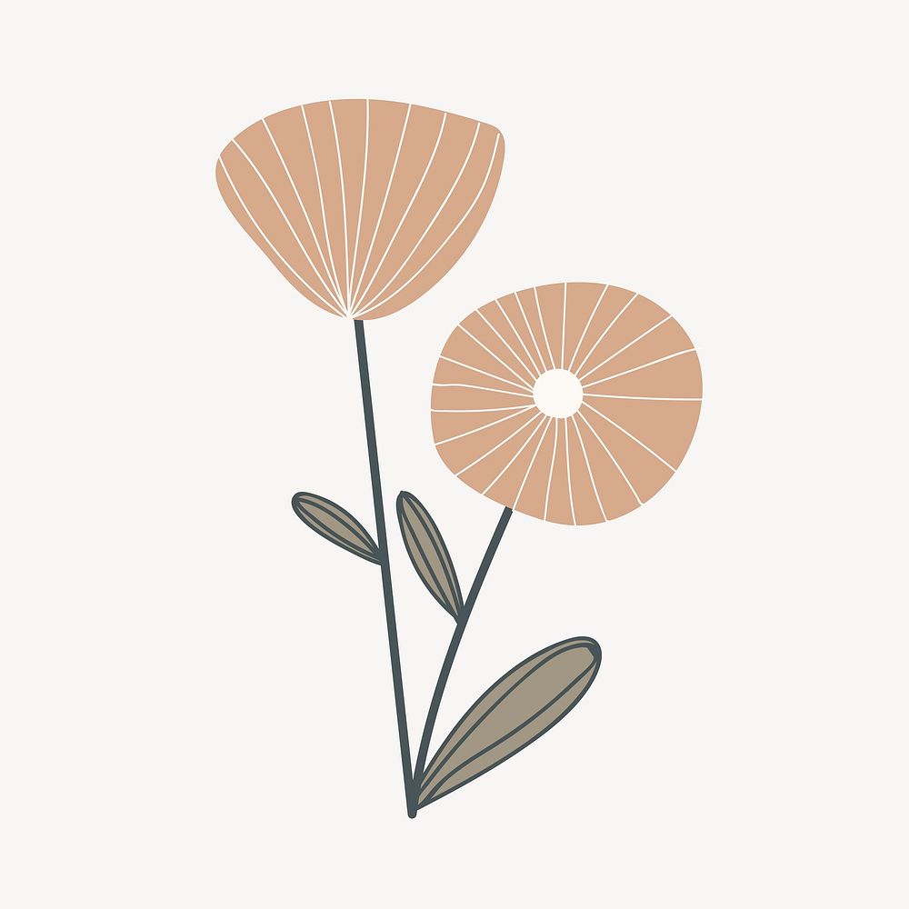 Cute flower collage element, doodle botanical design