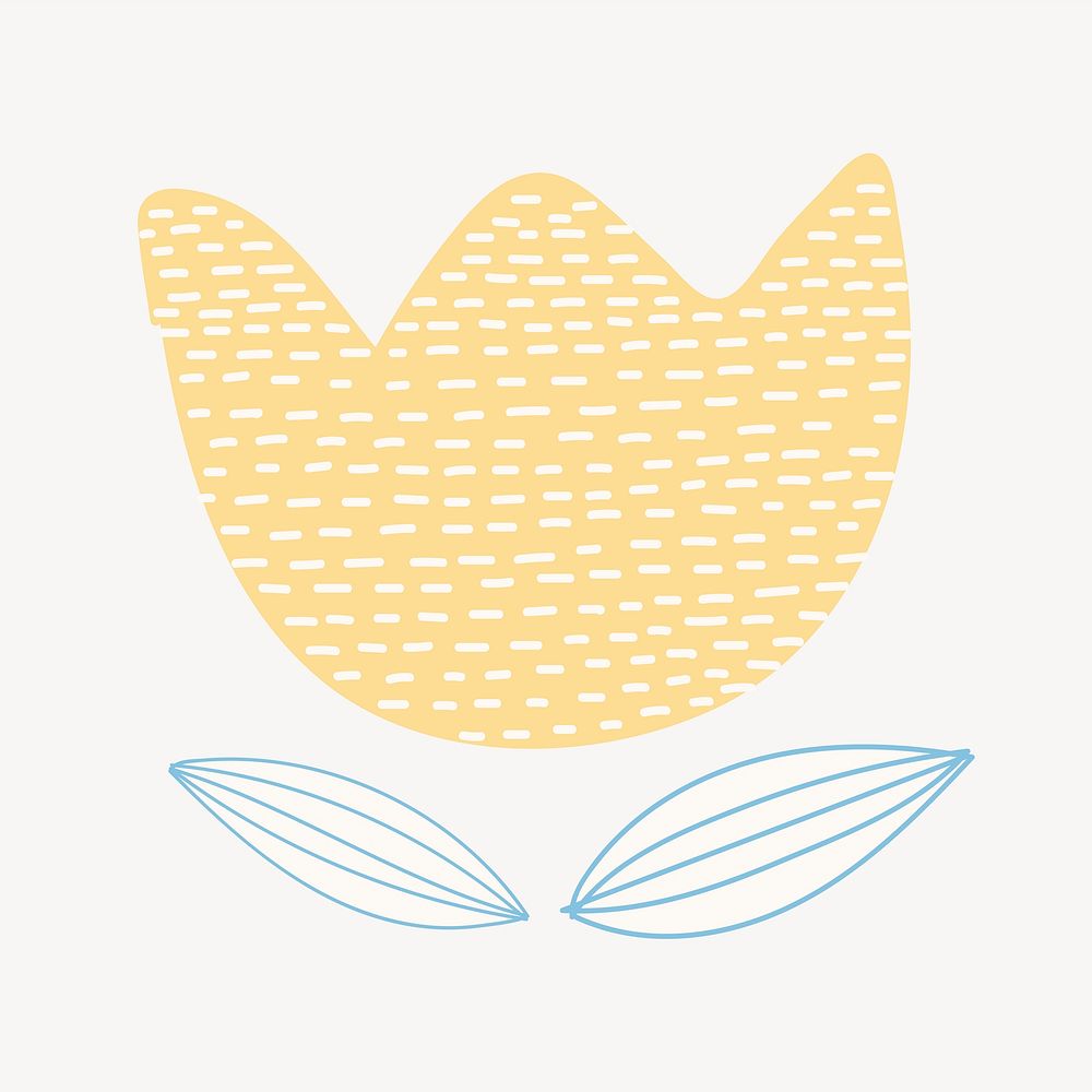 Flower patterned doodle shape, yellow botanical design