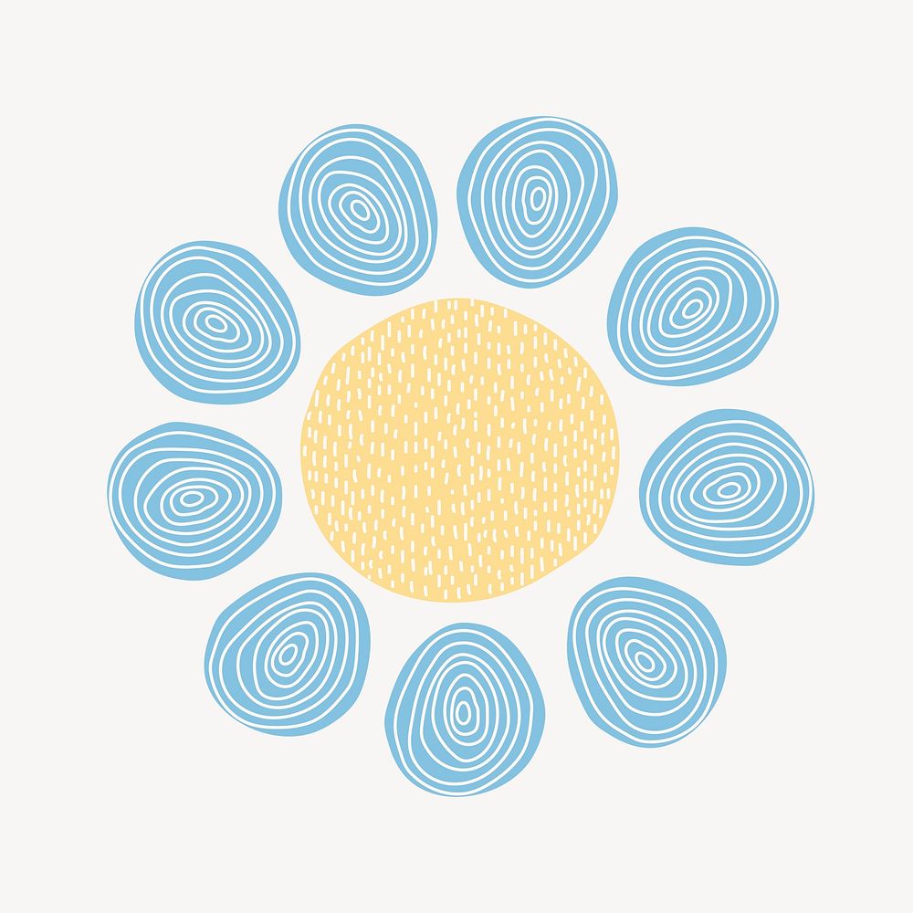 Blue flower, patterned doodle collage element psd