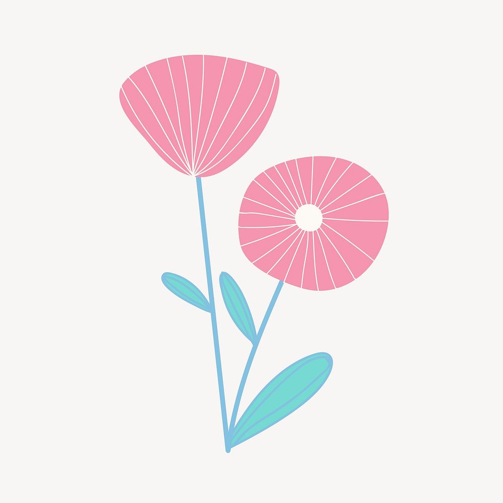 Pink flower collage element, doodle botanical design psd