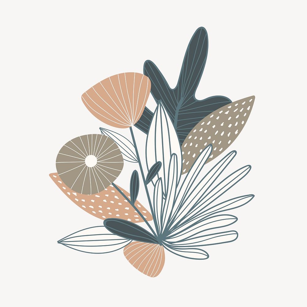 Aesthetic flower collage element, doodle botanical design psd