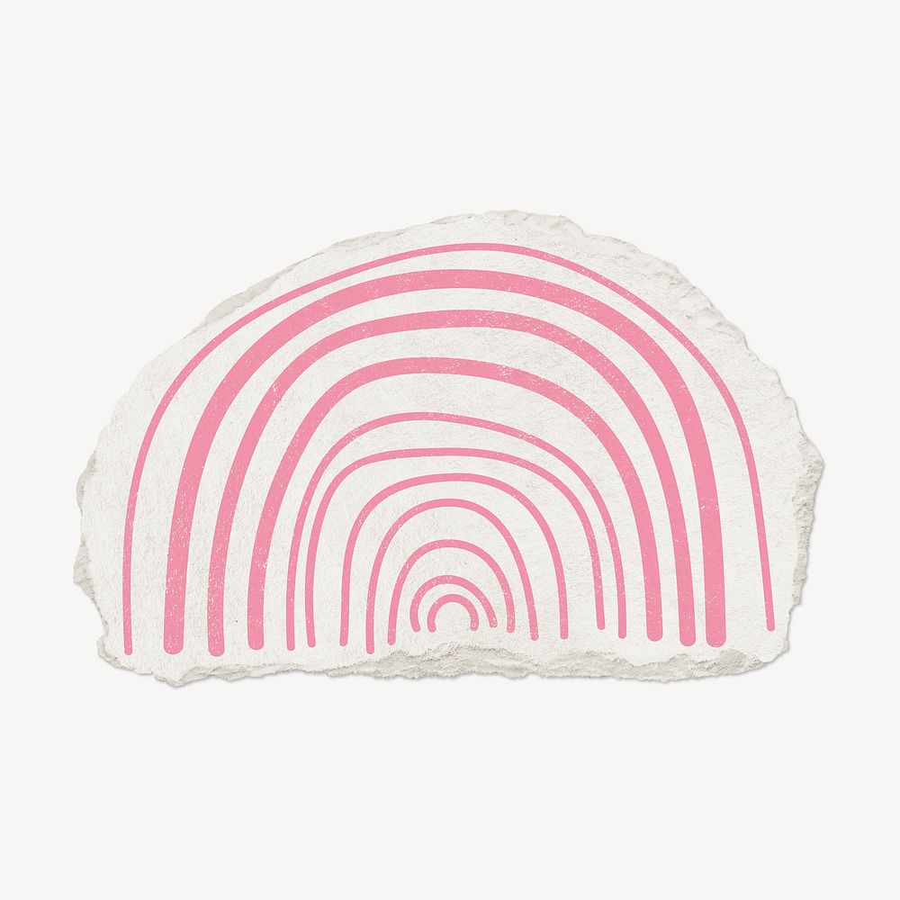 Pink rainbow doodle shape, abstract ripped paper design