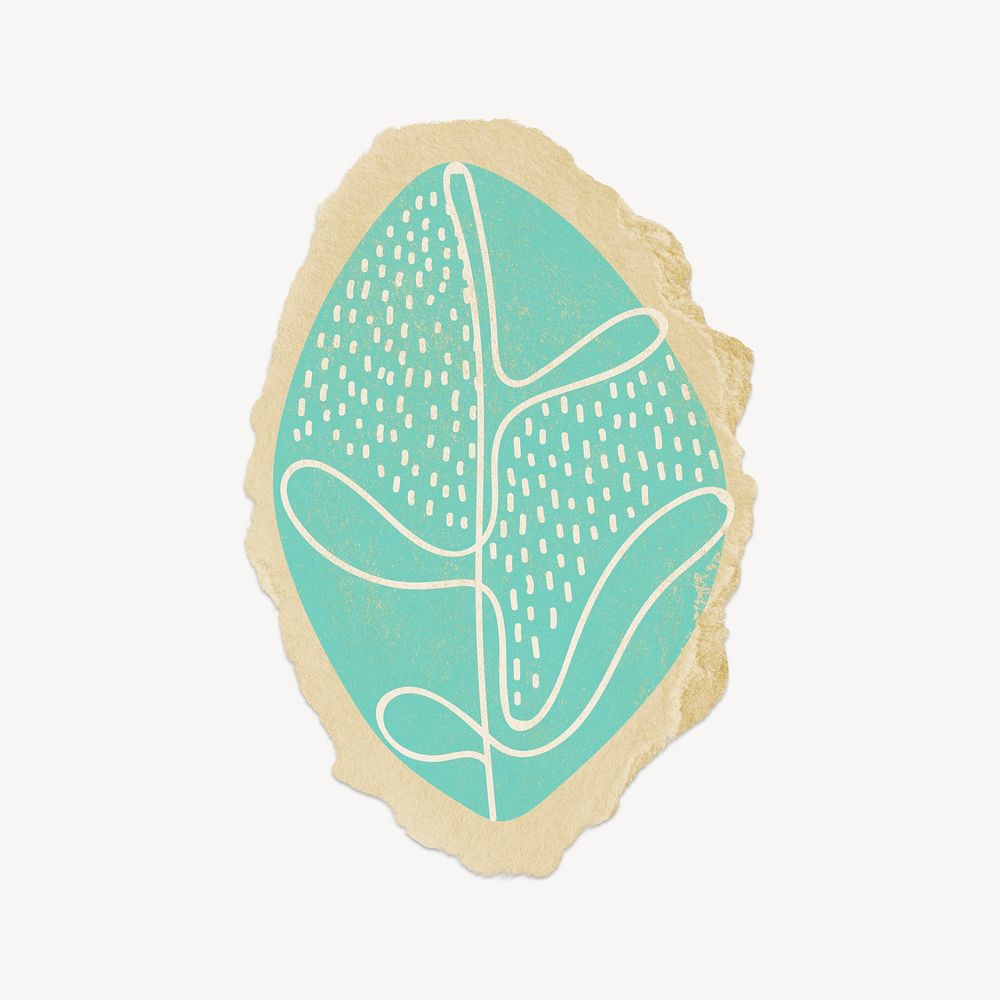 Green leaf doodle, abstract shape, ripped paper design