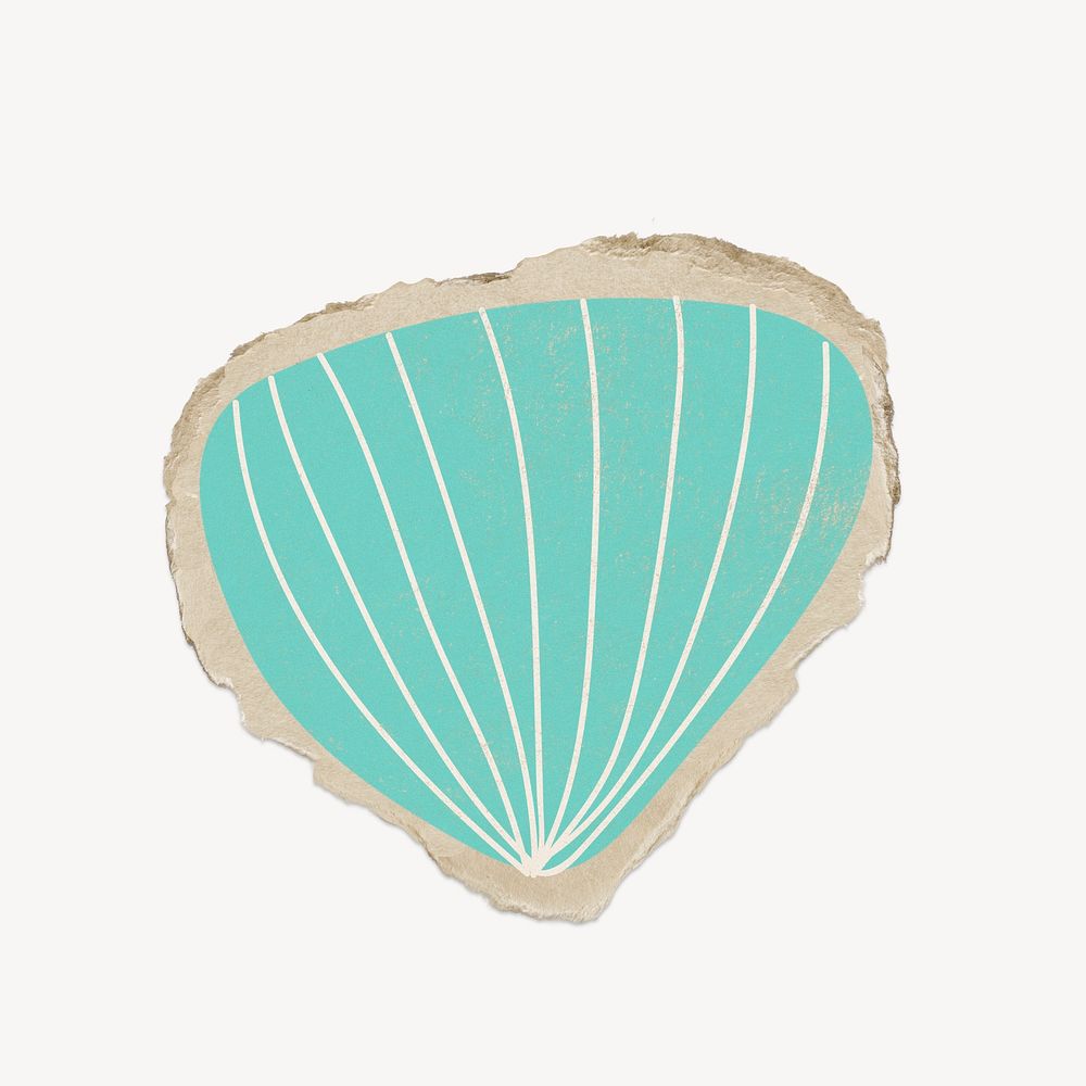 Green shell doodle shape, abstract torn paper design