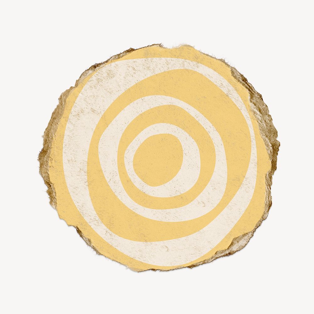 Spiral yellow round shape collage element, torn paper design psd