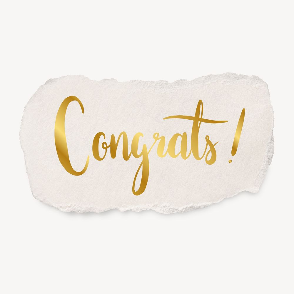 Congrats! word, torn paper typography psd