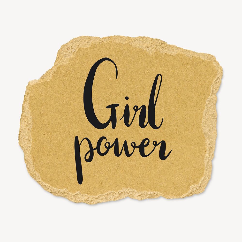 Girl power word, ripped paper typography psd