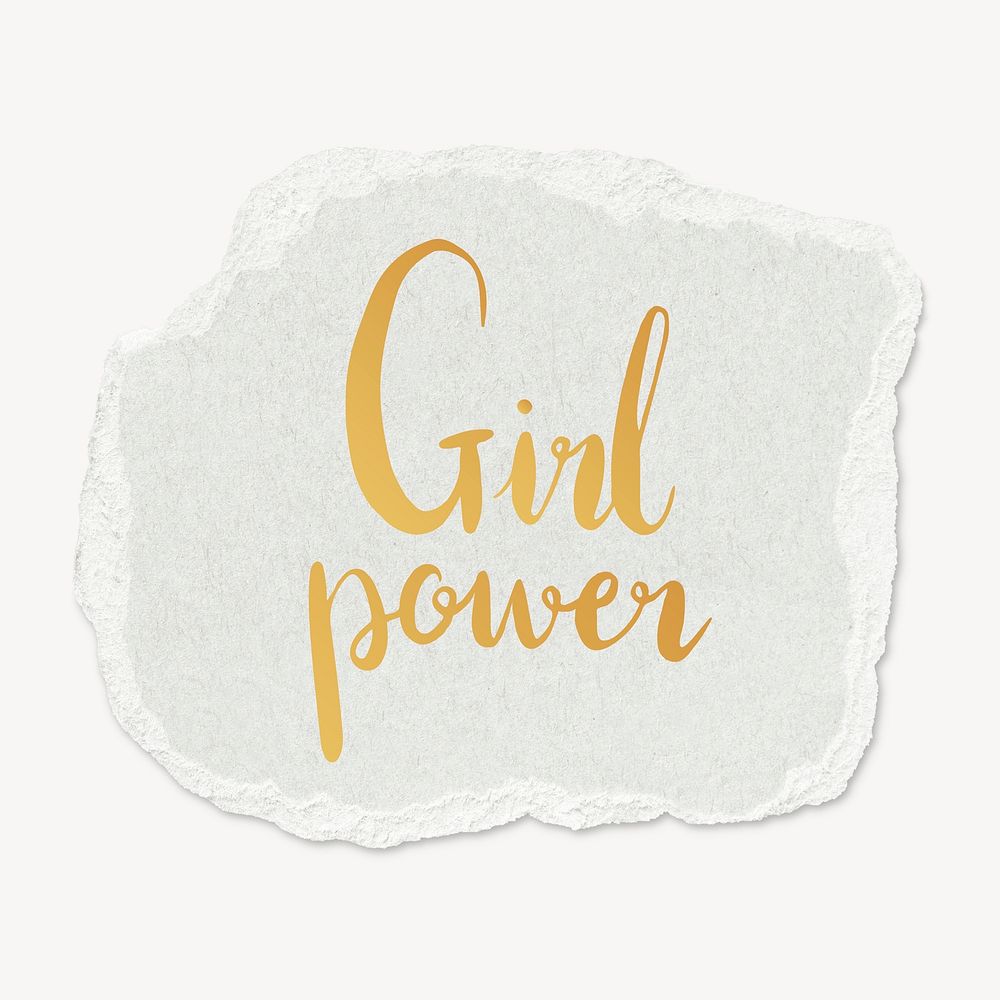 Girl power word, torn paper typography psd