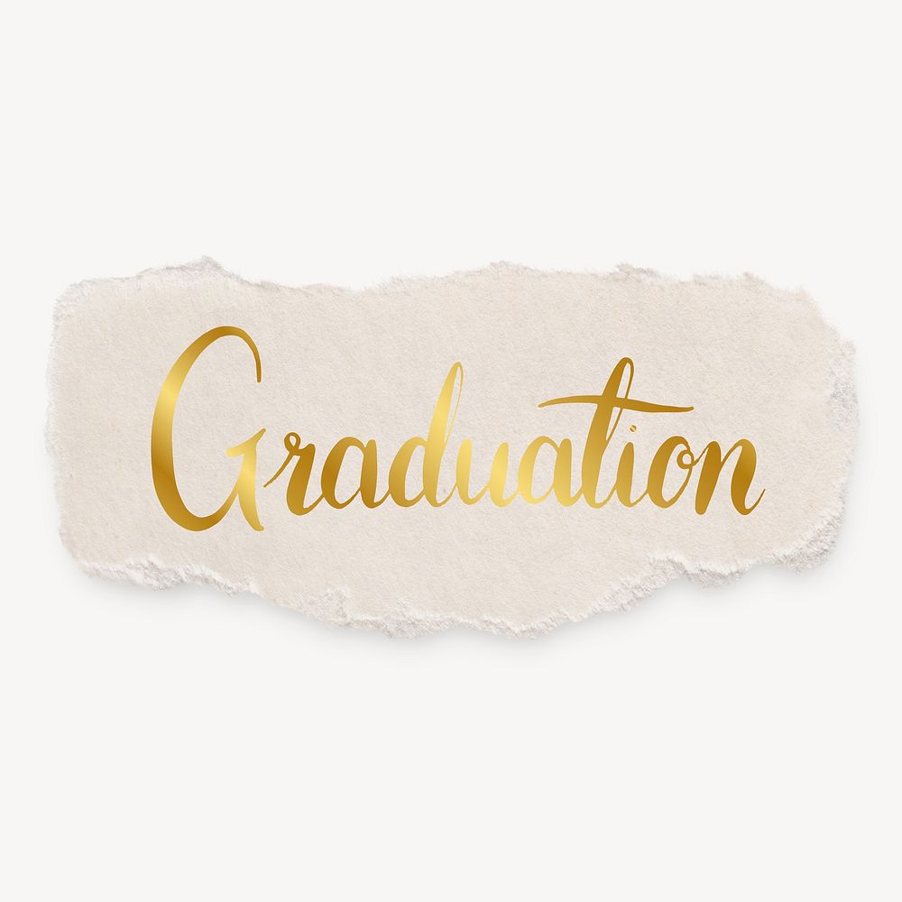 Graduation word, torn paper typography psd
