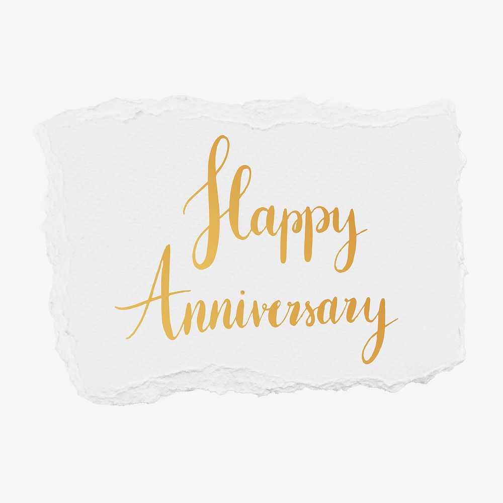 Happy anniversary word, torn paper typography psd