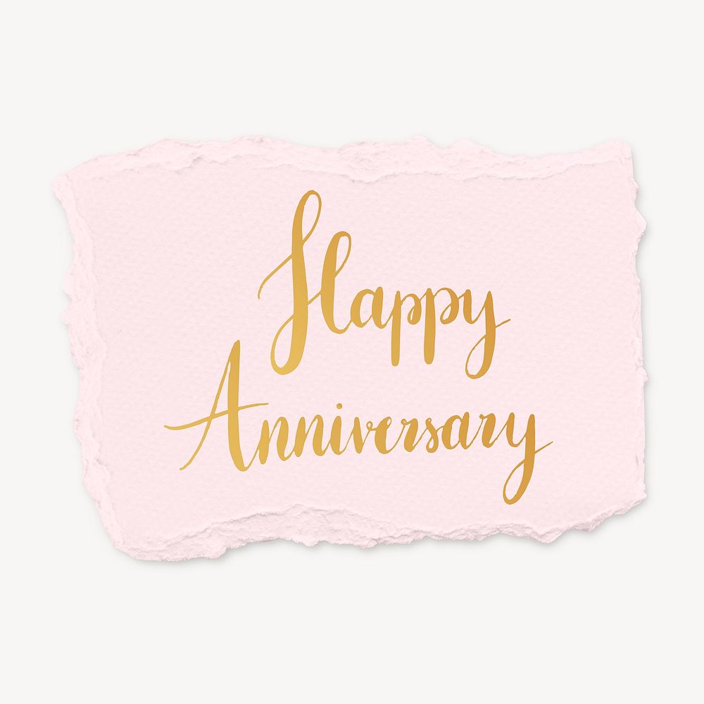 Happy anniversary word, torn paper typography psd