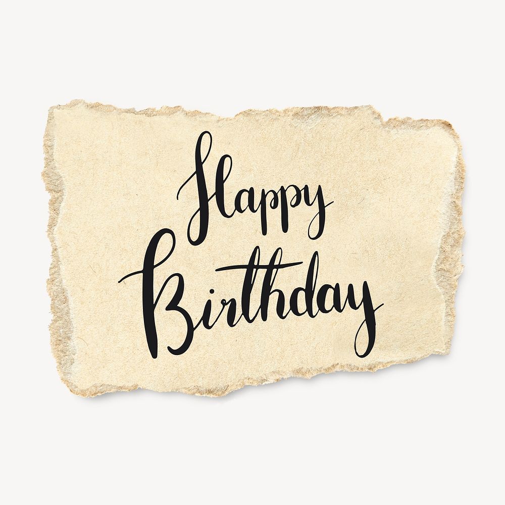 Happy birthday word, ripped paper typography psd