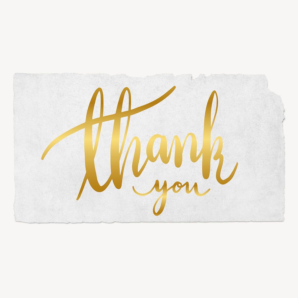 Thank you word, torn paper typography psd