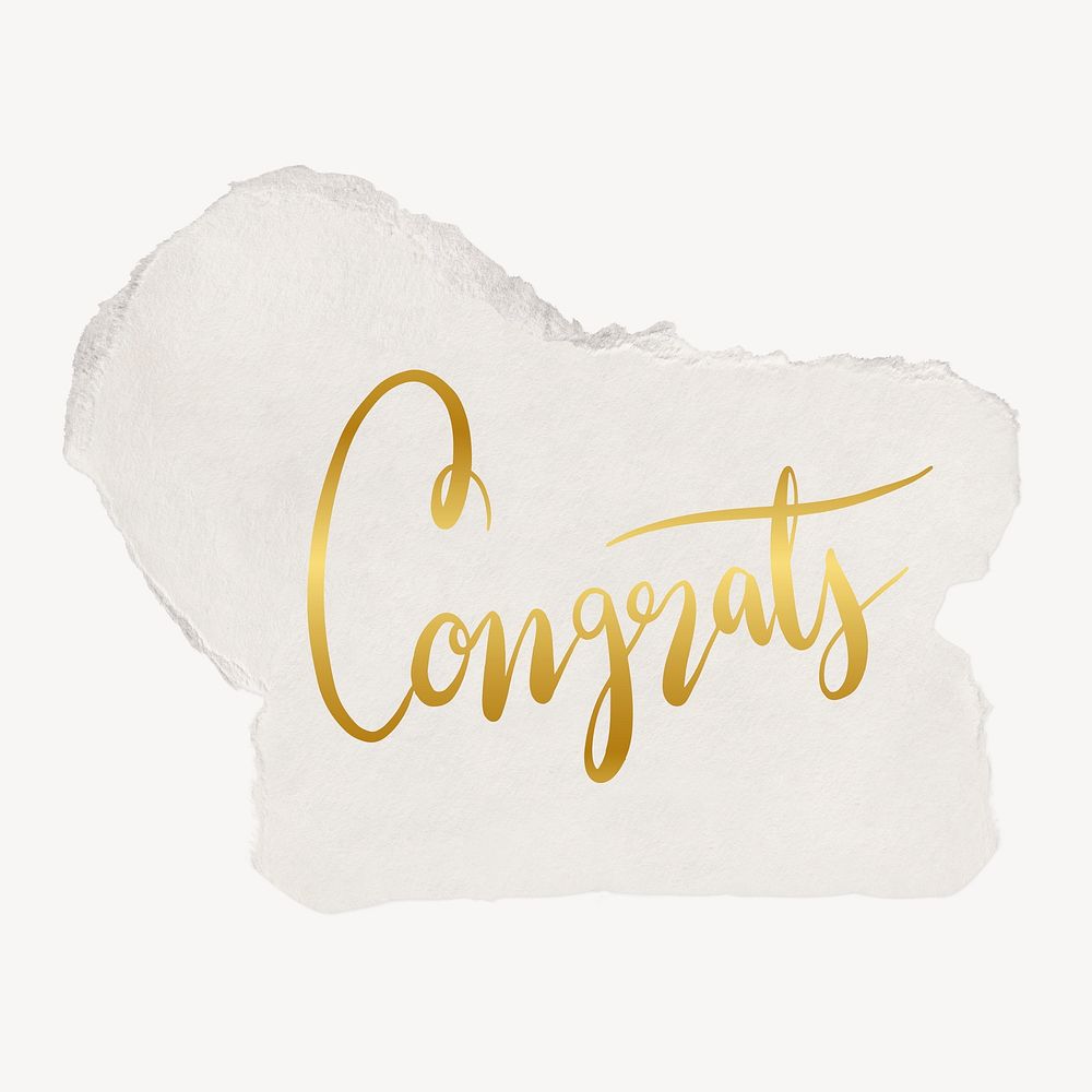 Congrats word, torn paper typography psd