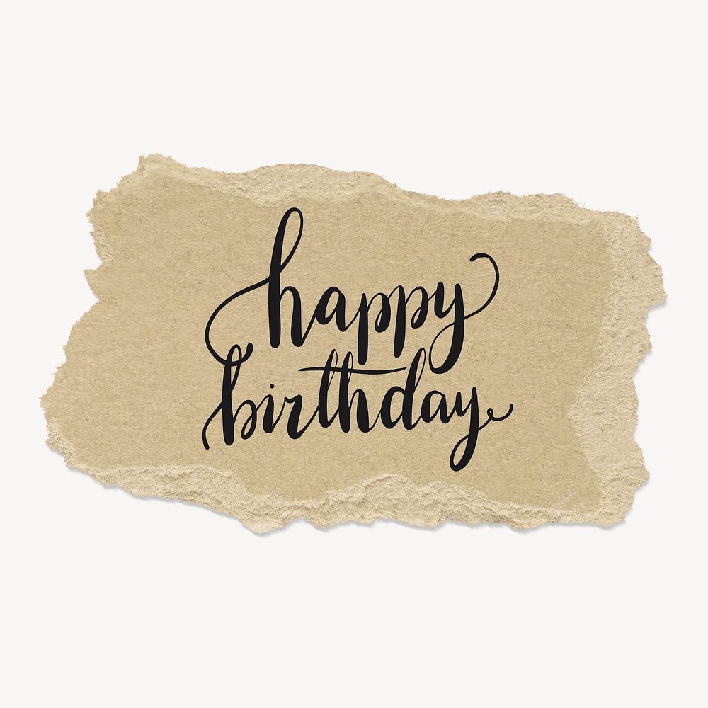Happy birthday word, ripped paper typography psd