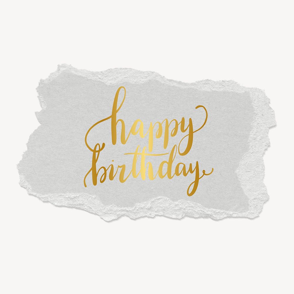 Happy birthday word, torn paper typography psd