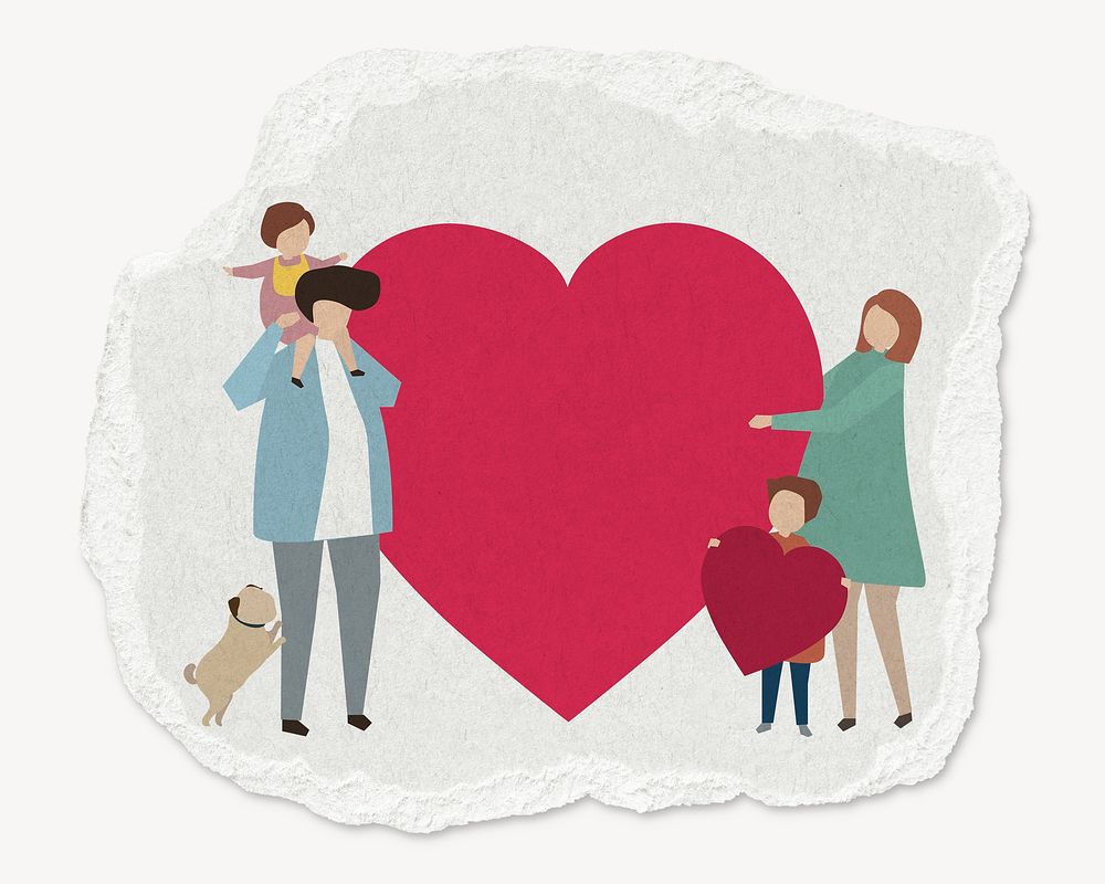 Heartwarming family illustration, torn paper design
