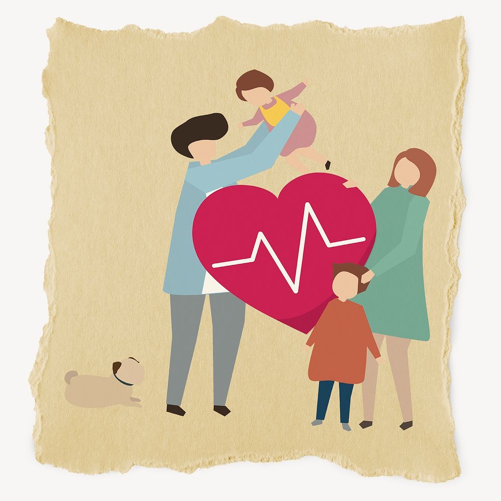 Healthcare collage element, family, torn paper design psd