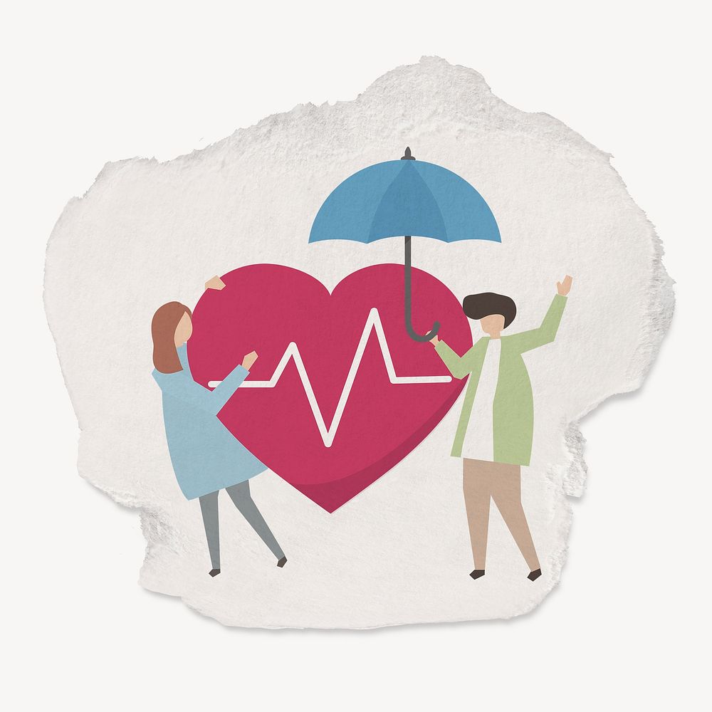 Healthcare insurance illustration, couple, torn paper design
