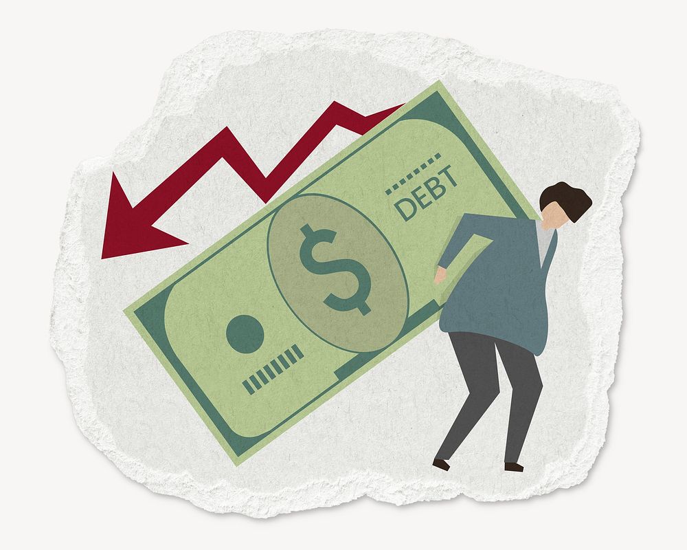 Financial crisis illustration, debt, torn paper