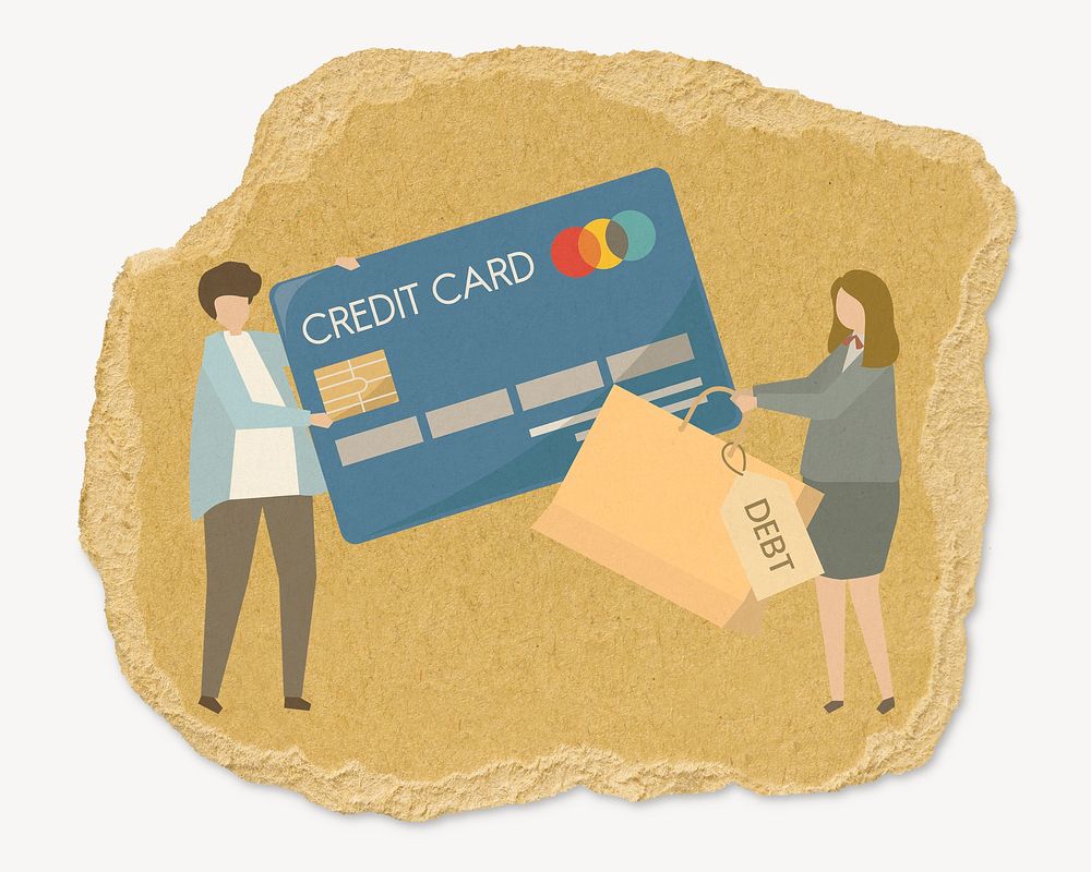Financial illustration, credit card debt, torn paper