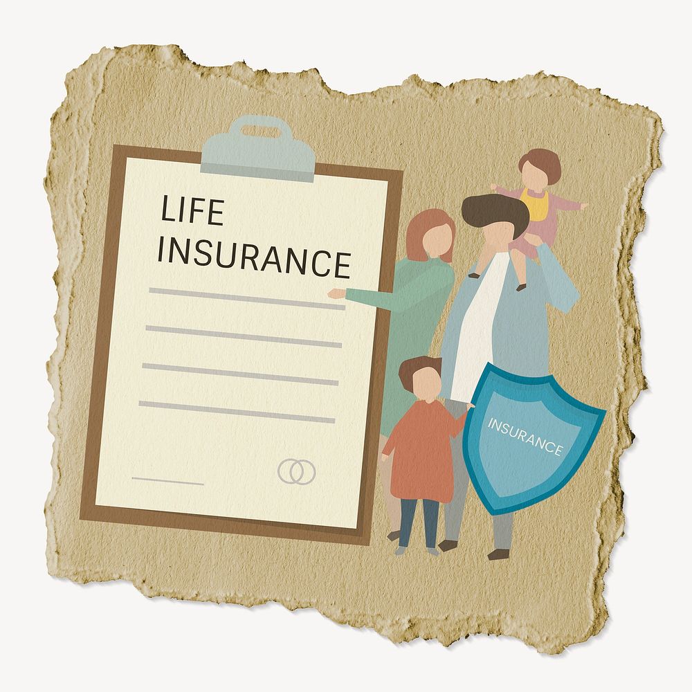 Life insurance illustration, family, torn paper design