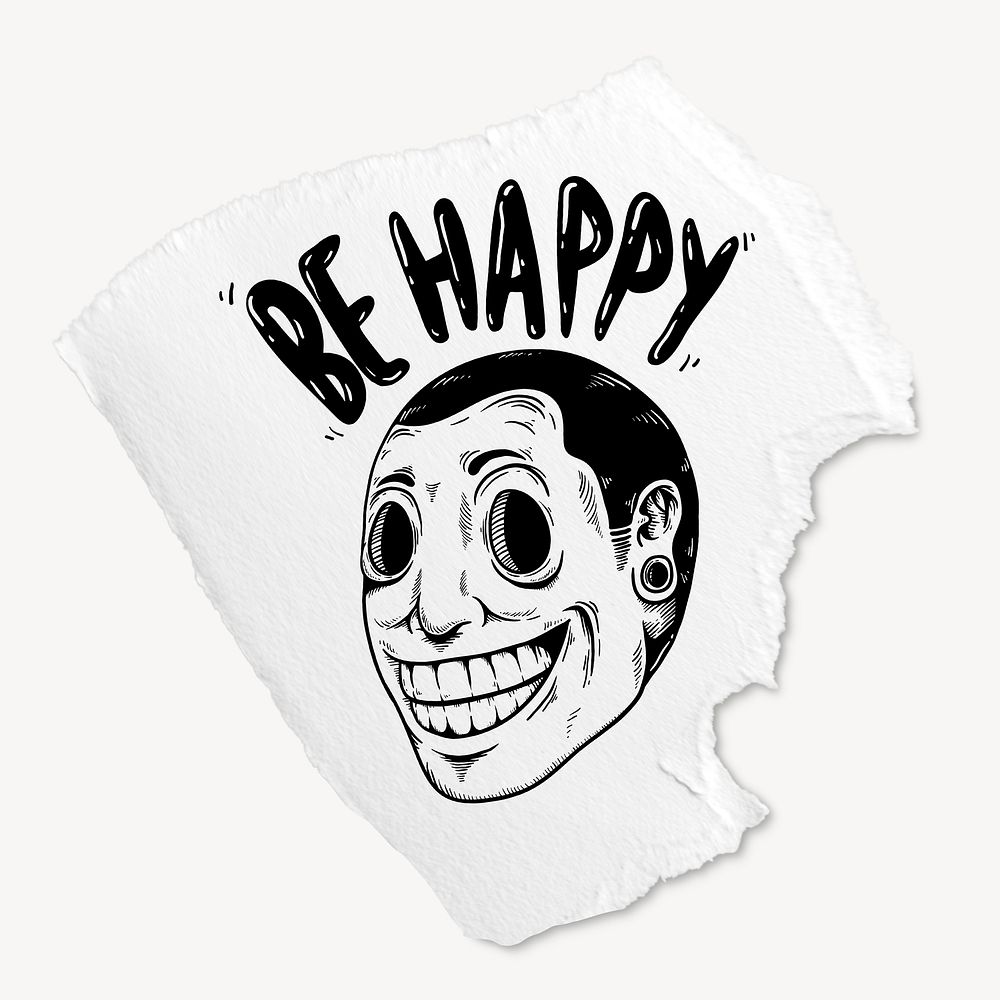 Happy man collage element, torn paper psd