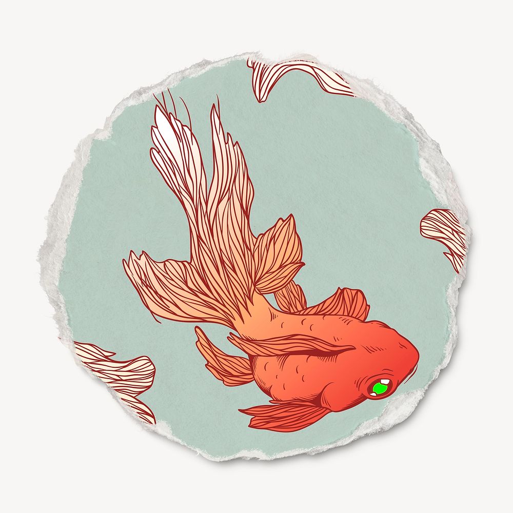 Goldfish collage element, torn paper psd