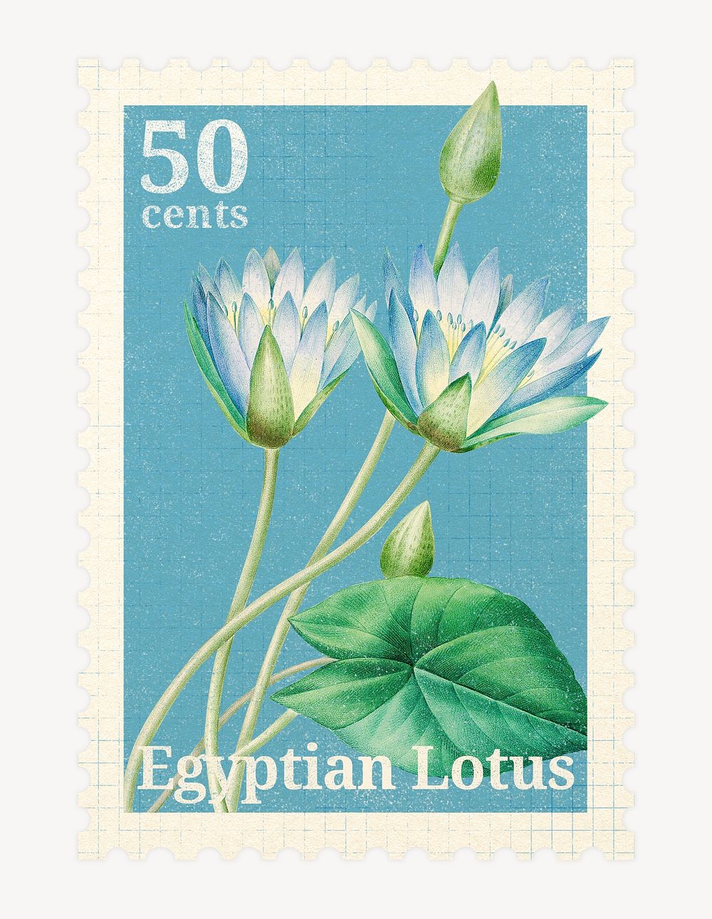 Vintage lotus postage stamp, flower collage element, Pierre Joseph Redout&eacute;'s famous artwork, remixed by rawpixel