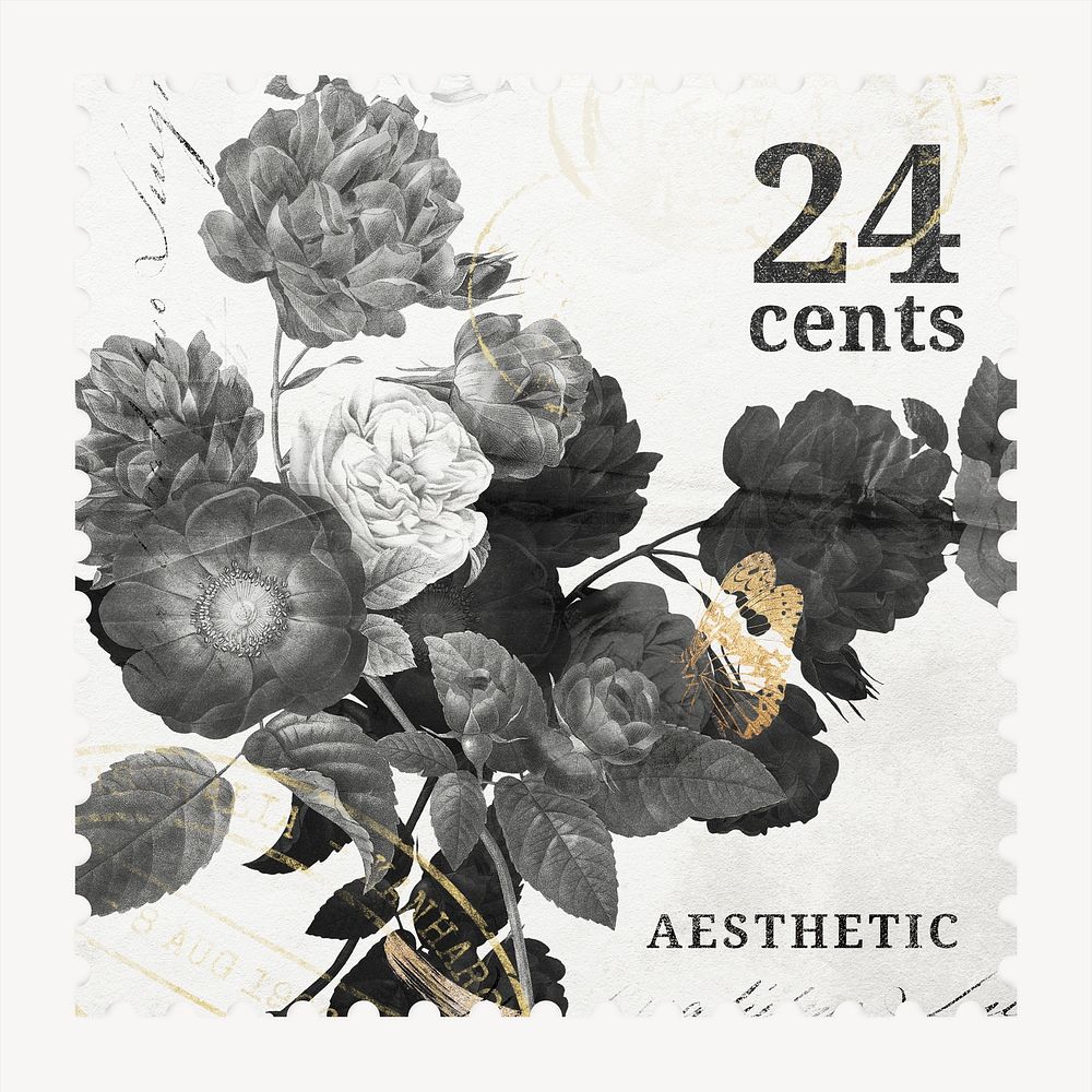 Aesthetic rose postage stamp, Valentine's flower illustration