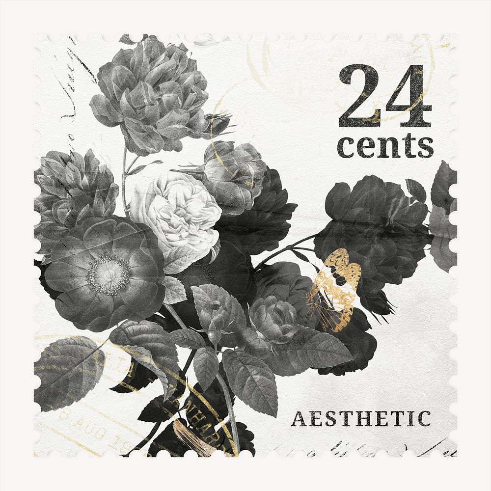 Aesthetic rose postage stamp, Valentine's flower collage element psd