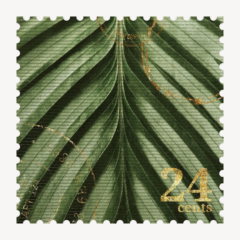 Aesthetic calathea leaf postage stamp, ephemera botanical collage element psd