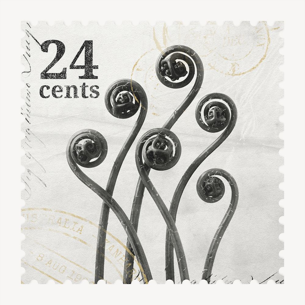 Aesthetic fern leaf, ephemera postage stamp design