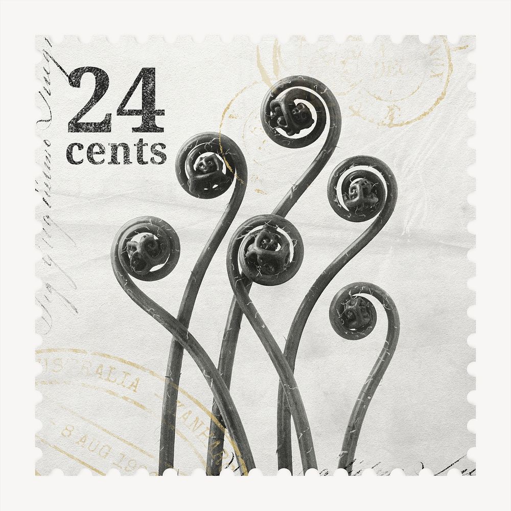 Aesthetic fern leaf postage stamp, ephemera botanical collage element psd
