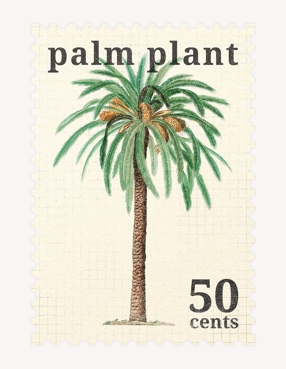 Aesthetic palm tree postage stamp, ephemera botanical collage element psd
