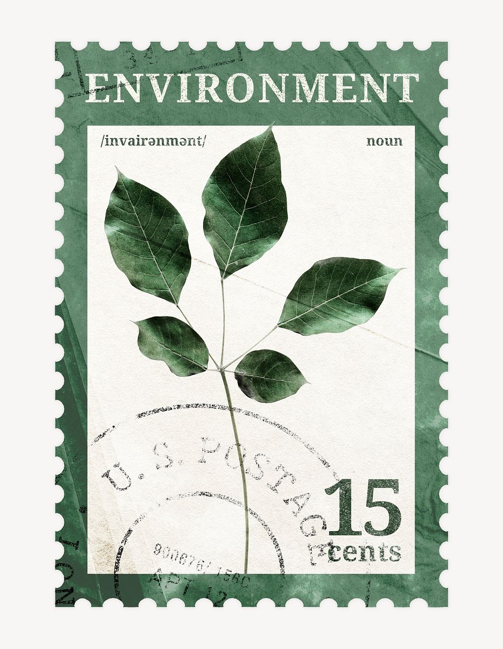 Aesthetic environment postage stamp, botanical collage element psd