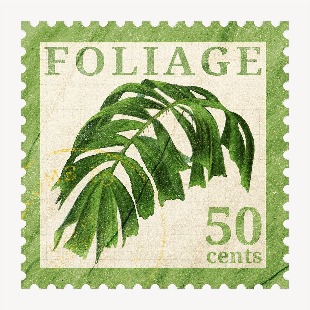 Aesthetic palm leaf, ephemera postage stamp design