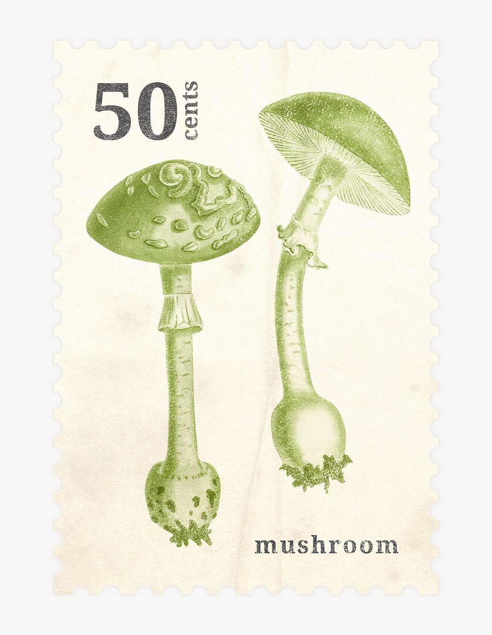 Aesthetic mushroom postage stamp, ephemera collage element psd, remixed by rawpixel